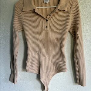 Le Lis Ribbed Tan Long Sleeve Bodysuit